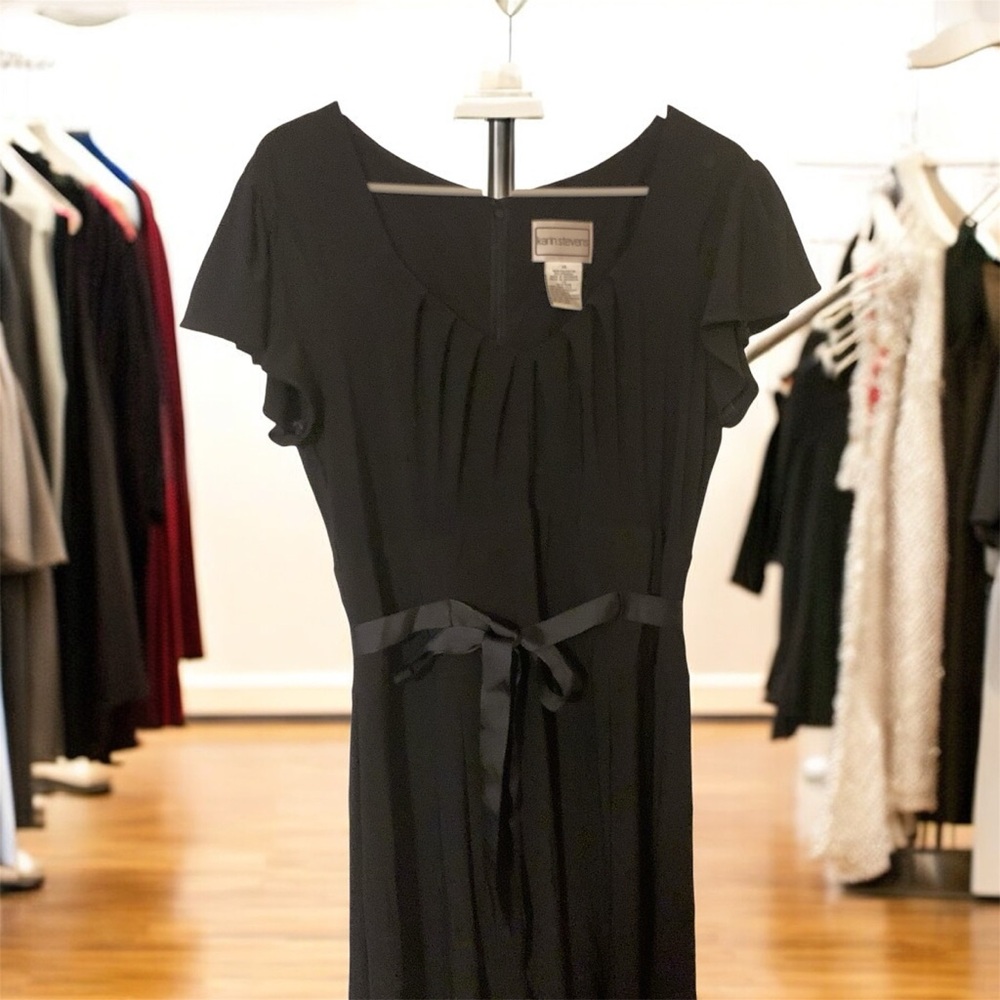 Karin Stevens Elegant Black Midi Dress Size 14